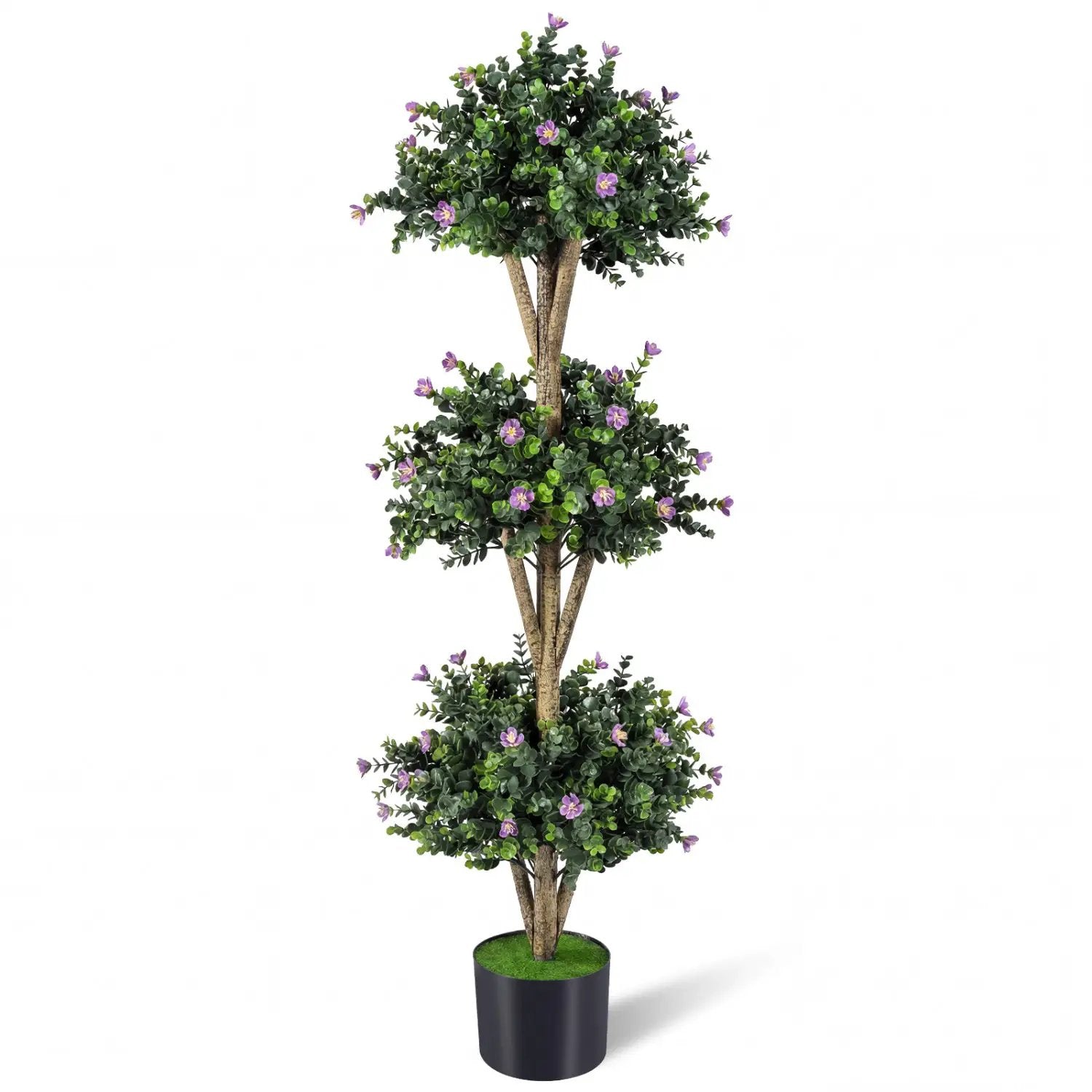 51" Artificial Triple Ball Boxwood Topiary Tree with 59 Blossoms by DirectDeals