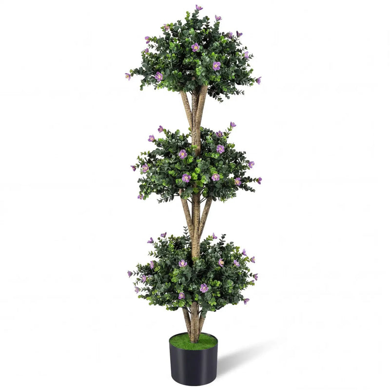51" Artificial Triple Ball Boxwood Topiary Tree with 59 Blossoms by DirectDeals