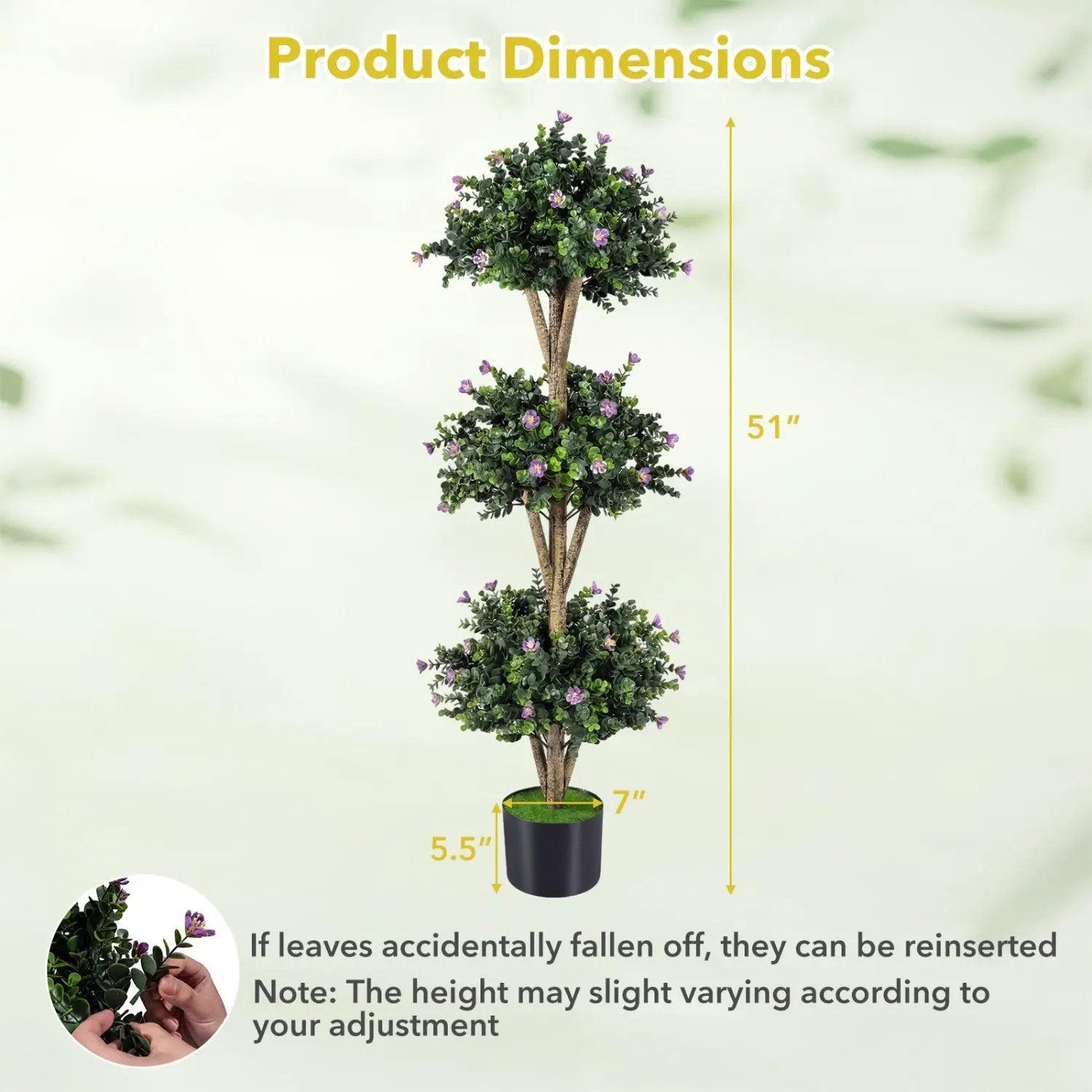 51" Artificial Triple Ball Boxwood Topiary Tree with 59 Blossoms by DirectDeals