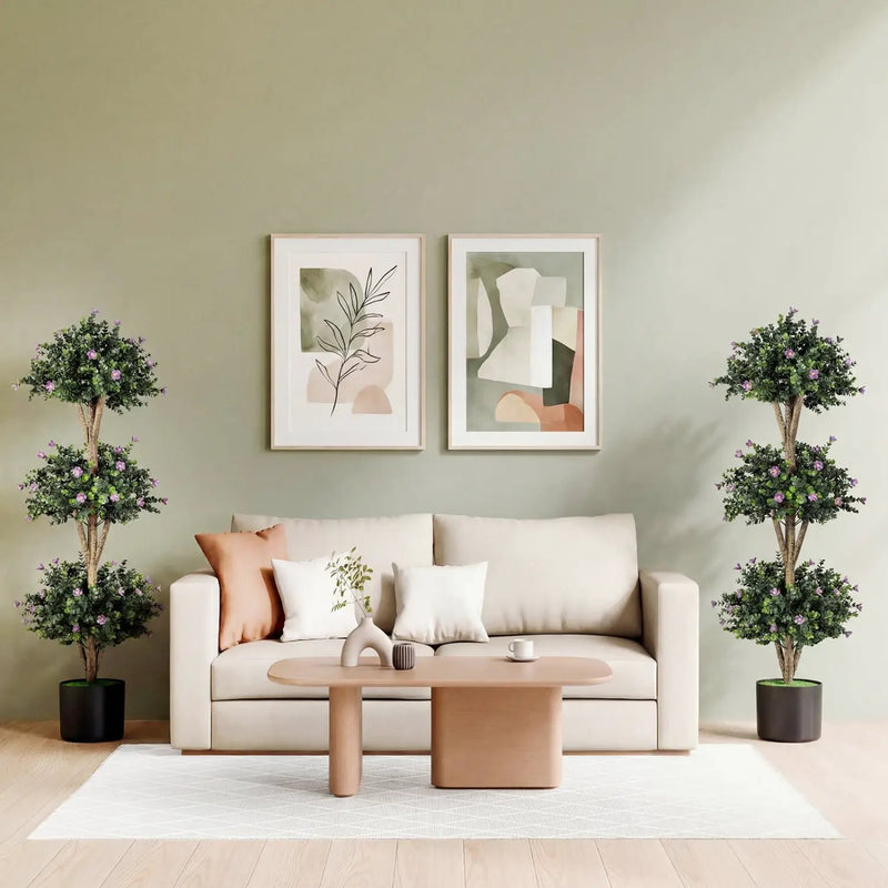 51" Artificial Triple Ball Boxwood Topiary Tree with 59 Blossoms by DirectDeals