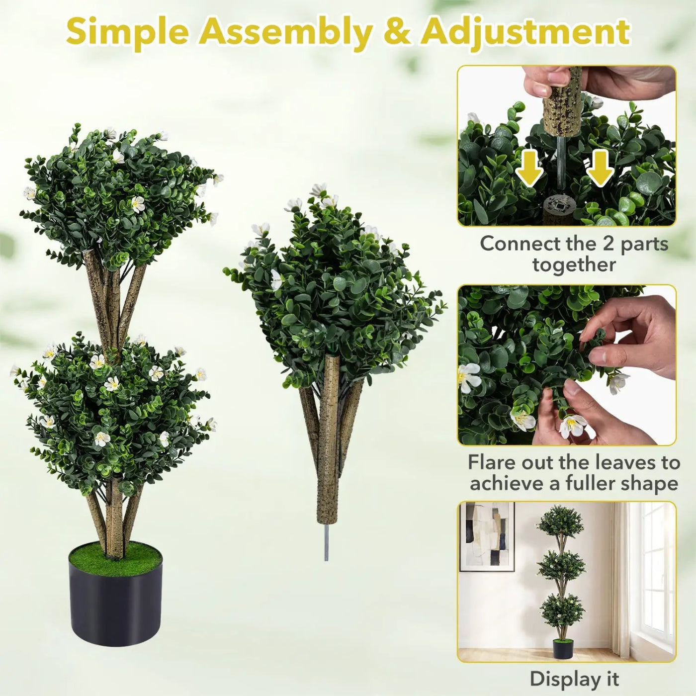 51" Artificial Triple Ball Boxwood Topiary Tree with 59 Blossoms Set of 2 by DirectDeals