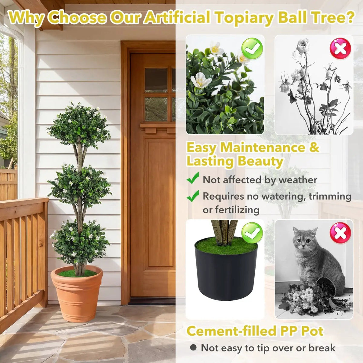 51" Artificial Triple Ball Boxwood Topiary Tree with 59 Blossoms Set of 2 by DirectDeals