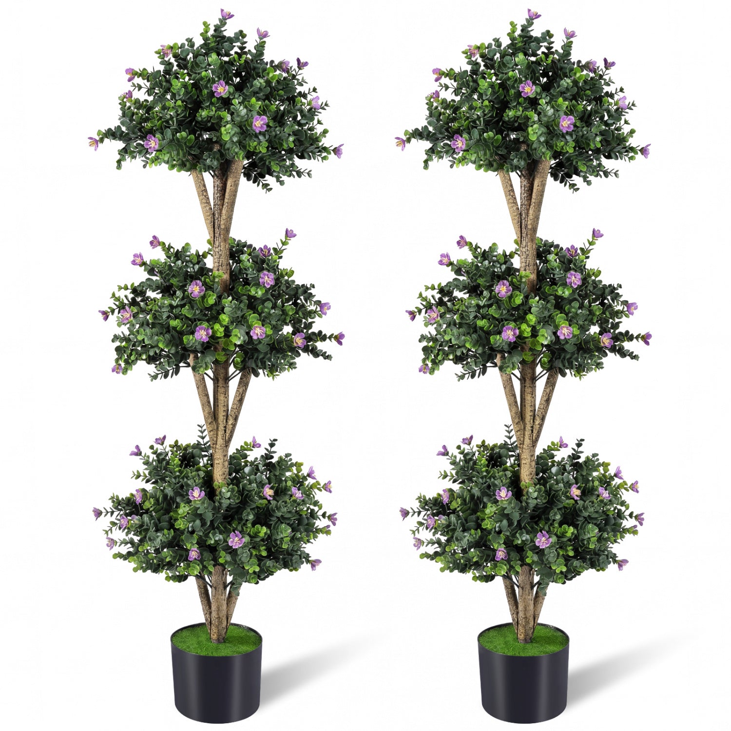 51" Artificial Triple Ball Boxwood Topiary Tree with 59 Blossoms Set of 2 by DirectDeals