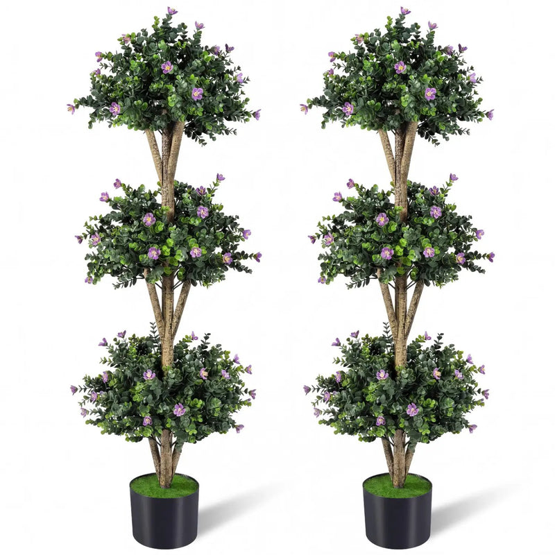 51" Artificial Triple Ball Boxwood Topiary Tree with 59 Blossoms Set of 2 by DirectDeals