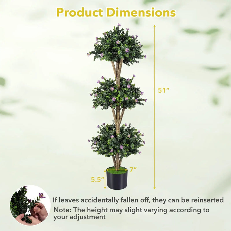 51" Artificial Triple Ball Boxwood Topiary Tree with 59 Blossoms Set of 2 by DirectDeals