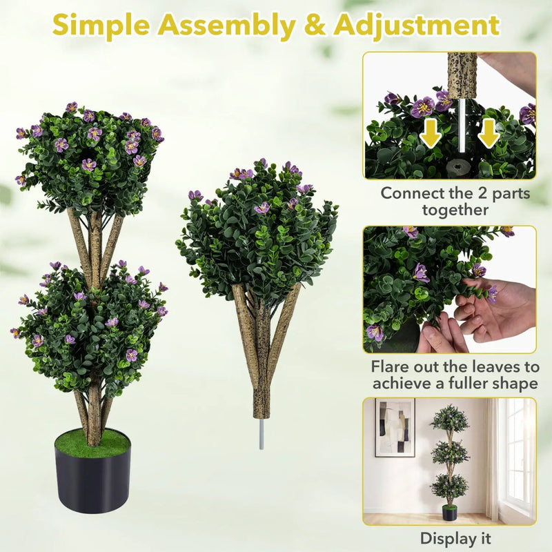 51" Artificial Triple Ball Boxwood Topiary Tree with 59 Blossoms Set of 2 by DirectDeals