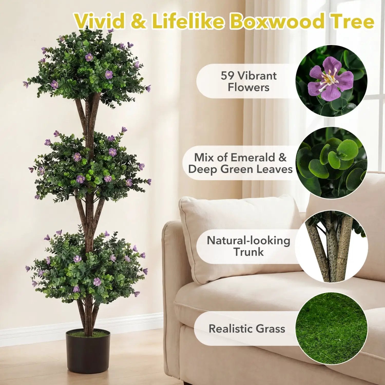 51" Artificial Triple Ball Boxwood Topiary Tree with 59 Blossoms Set of 2 by DirectDeals