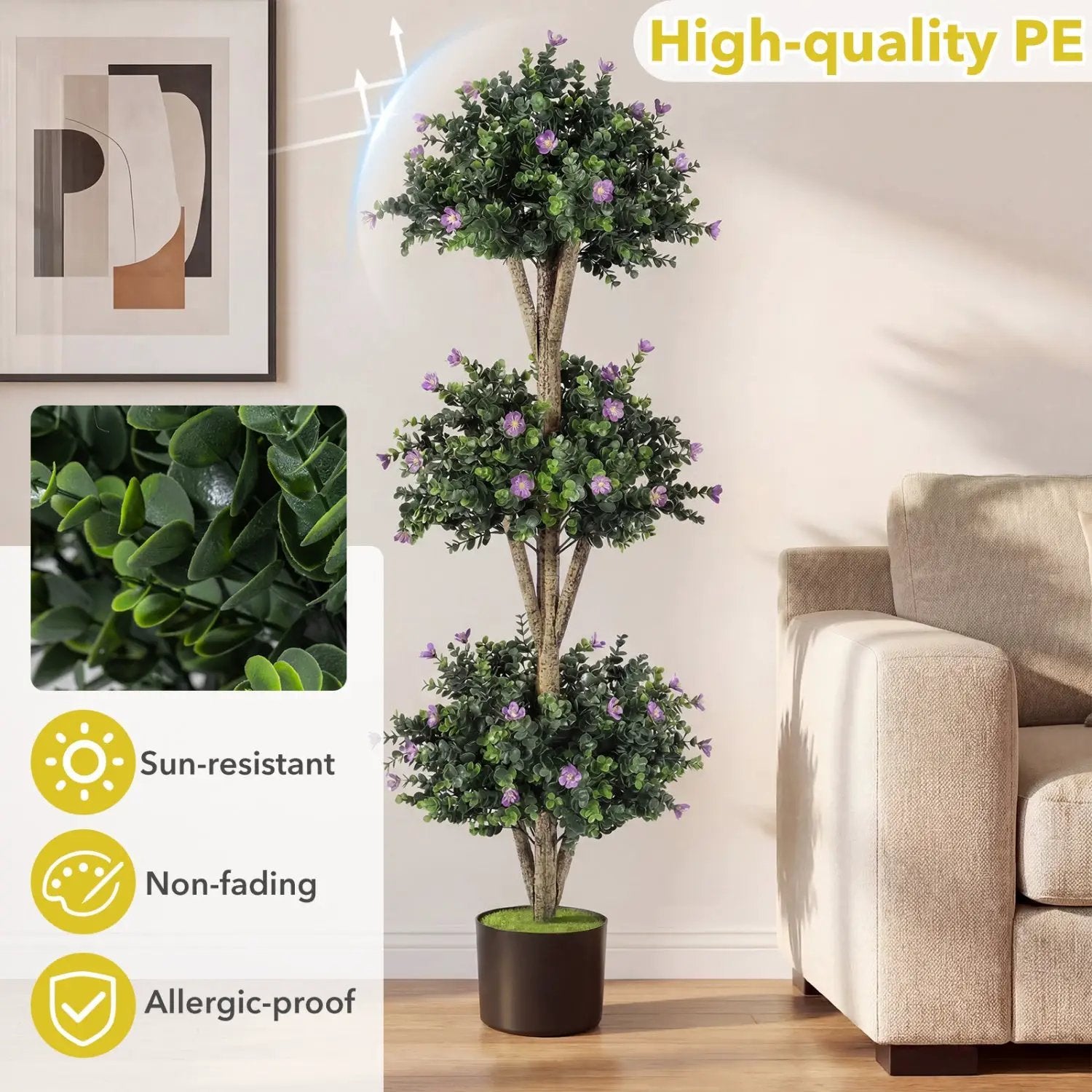 51" Artificial Triple Ball Boxwood Topiary Tree with 59 Blossoms Set of 2 by DirectDeals