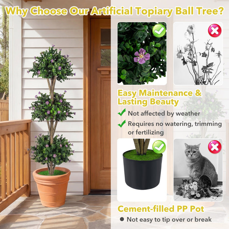 51" Artificial Triple Ball Boxwood Topiary Tree with 59 Blossoms Set of 2 by DirectDeals