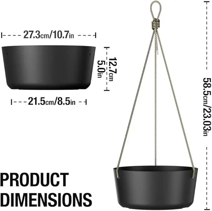10.7 Inch Hanging Planter for Outdoor Indoor Plants，2 Pack Hanging Flower Pots with Drain Holes for Garden Home Decor Use (Black) by GreenHaven Gardens