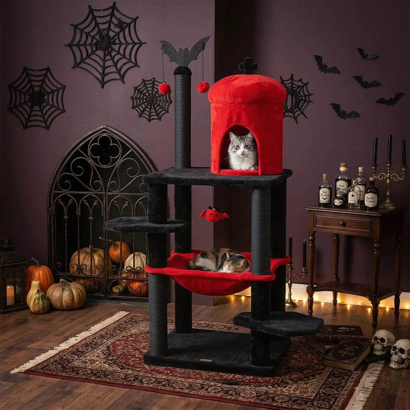 51" Gothic Multi-Level Cat Tree with Spider Toy & Hammock by DirectDeals