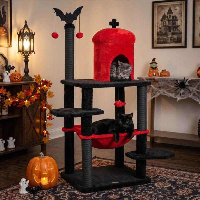 51" Gothic Multi-Level Cat Tree with Spider Toy & Hammock by DirectDeals