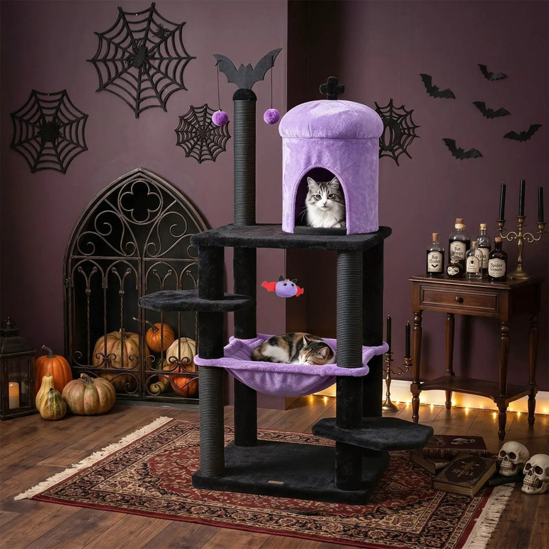 51" Gothic Multi-Level Cat Tree with Spider Toy & Hammock by DirectDeals
