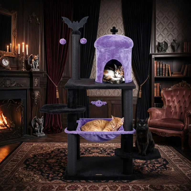 51" Gothic Multi-Level Cat Tree with Spider Toy & Hammock by DirectDeals