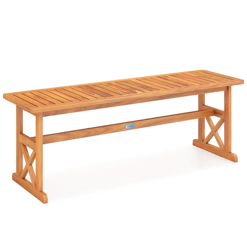 51 Inches Outdoor Acacia Wood Bench with Slatted Seat and 800 lbs Weight Capacity by DirectDeals