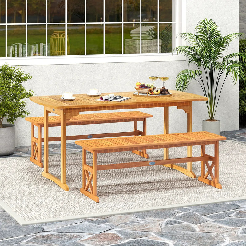 51 Inches Outdoor Acacia Wood Bench with Slatted Seat and 800 lbs Weight Capacity by DirectDeals