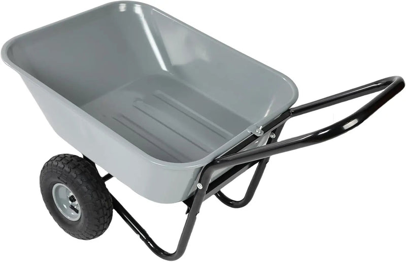 Dual Wheel Wheelbarrow, Heavy Duty Garden Cart, 300 lbs Capacity Utility Cart with Two 15 inches Pneumatic Tires for Outdoor Lawn Yard Farm Ranch (Gray) by GreenHaven Gardens