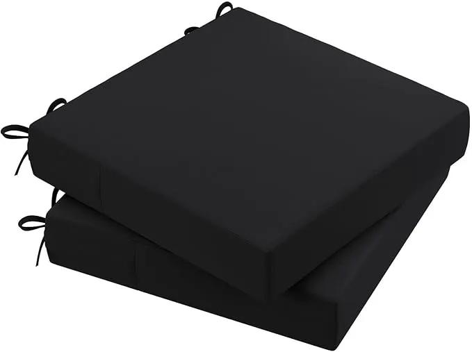 AAAAAcessories Outdoor Seat Cushions for Chairs, Waterproof, Fade-Resistant Patio Furniture Replacement Cushions, 21" x 21" x 4", Set of 2, Black by GreenHaven Gardens