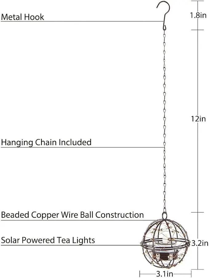 Solar Lights Outdoor Hanging Lanterns, ZHONGXIN Beaded Copper Wire Ball Candle Holder with Solar Tea Lights, Perfect for Home, Garden, Backyard, Pergola, Patio Umbrella, Tree, Window Decor-Set of 4 by GreenHaven Gardens