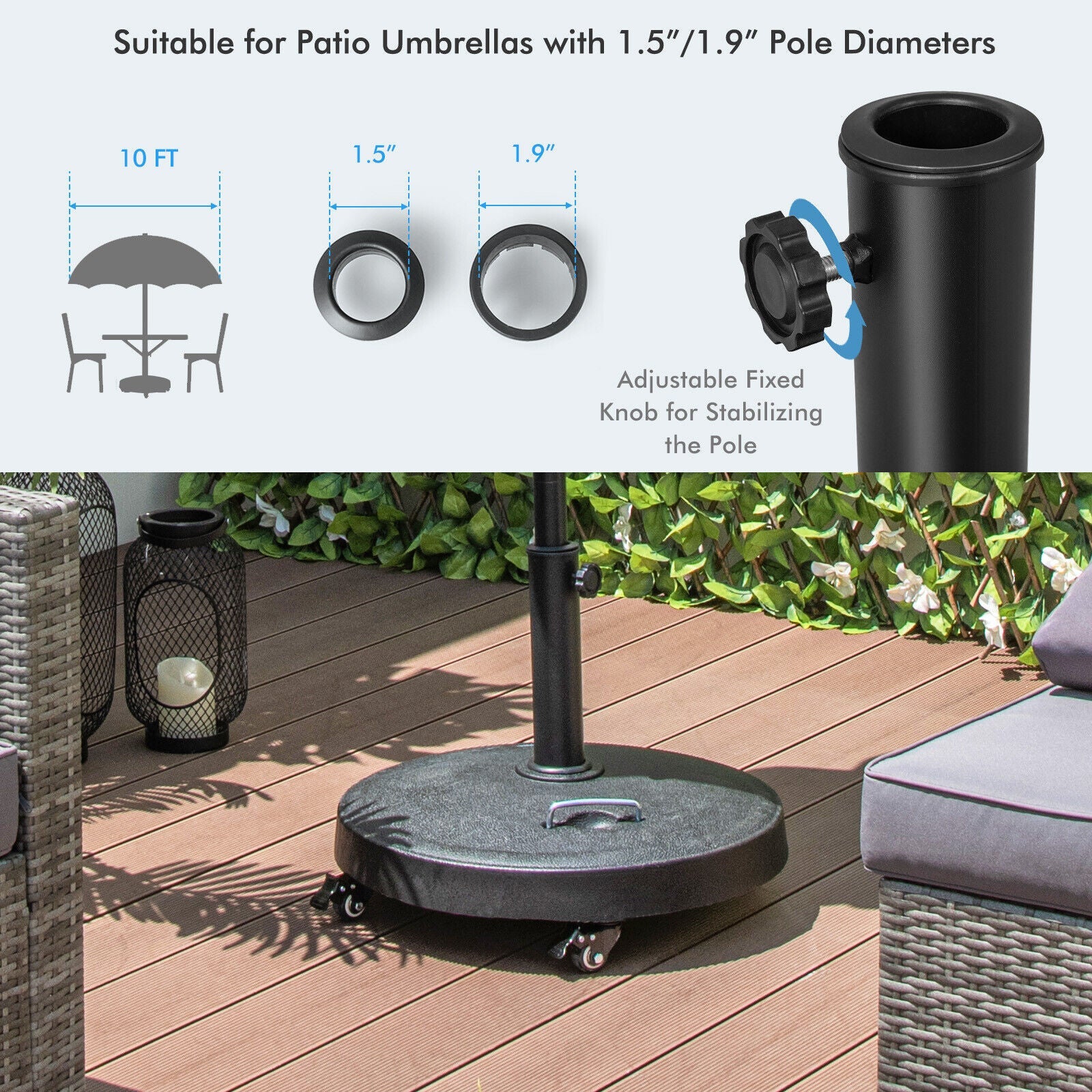 51LBS 20.5Inch Outdoor Umbrella Base with Wheels and Handles by DirectDeals