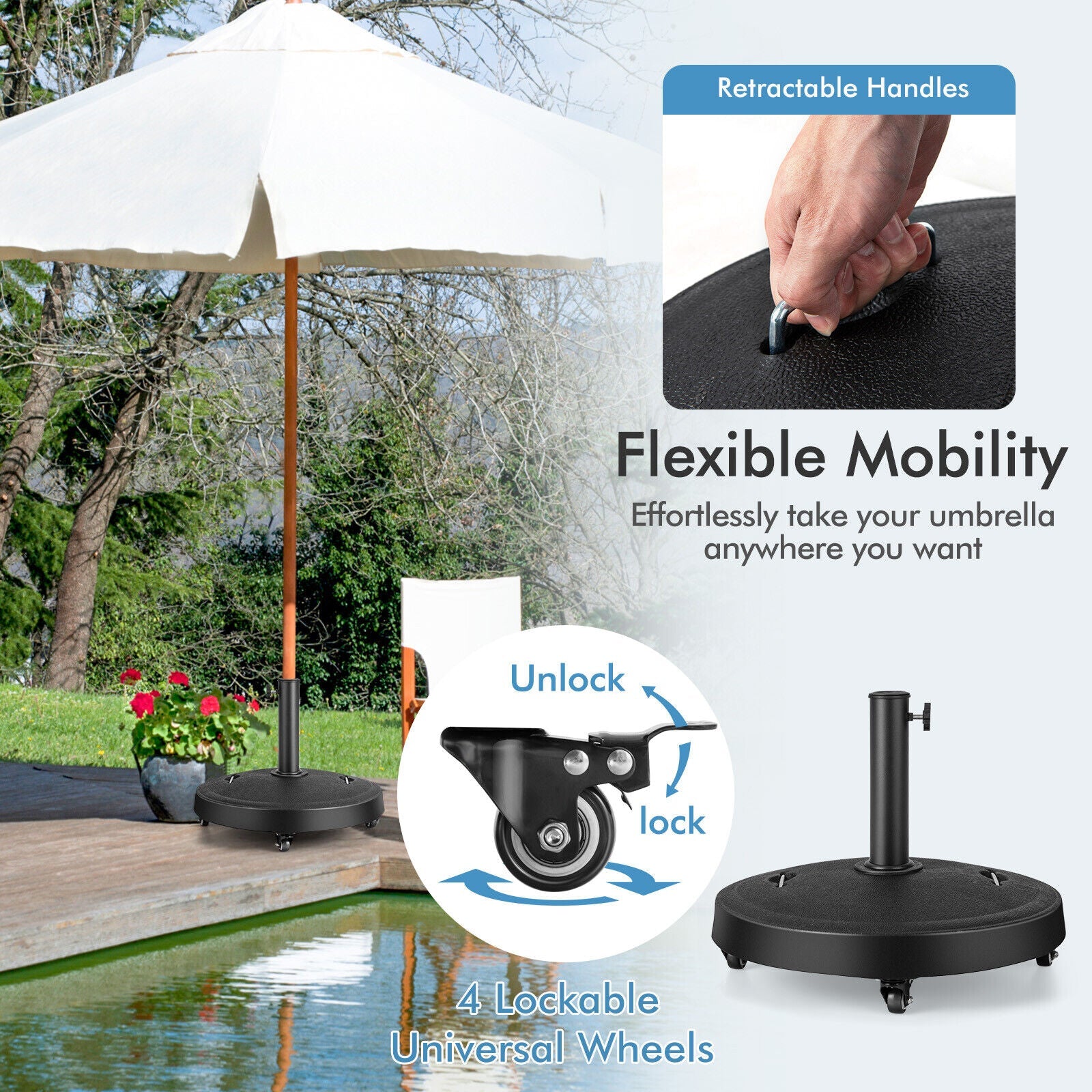51LBS 20.5Inch Outdoor Umbrella Base with Wheels and Handles by DirectDeals