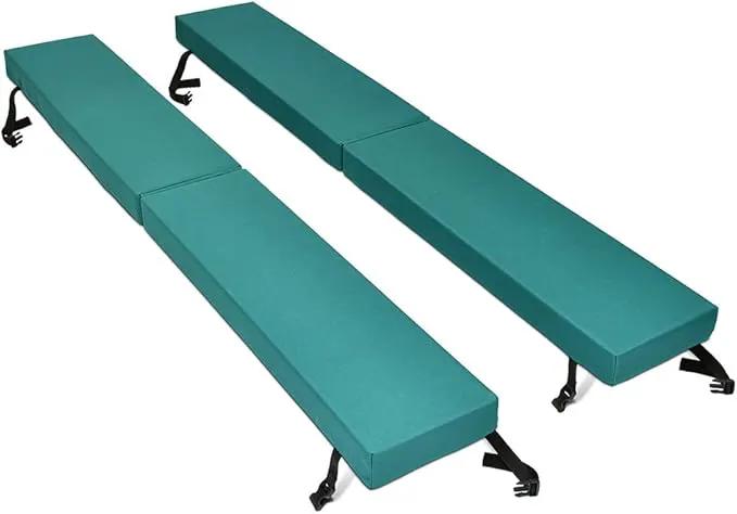 North American Mattress 8' Outdoor Picnic Bench Seat Cushion -2 Piece Set; 96" (8ft) x 10" x 3"; Green/Blue- Folding & Easy to Carry by GreenHaven Gardens