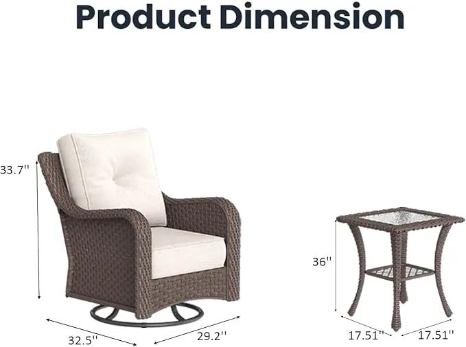 6 Pieces Outdoor Patio Furniture Sets with Rocking Swivel Chairs with 6-inch Thick Cushion and Side Table for Deck Lawn by GreenHaven Gardens