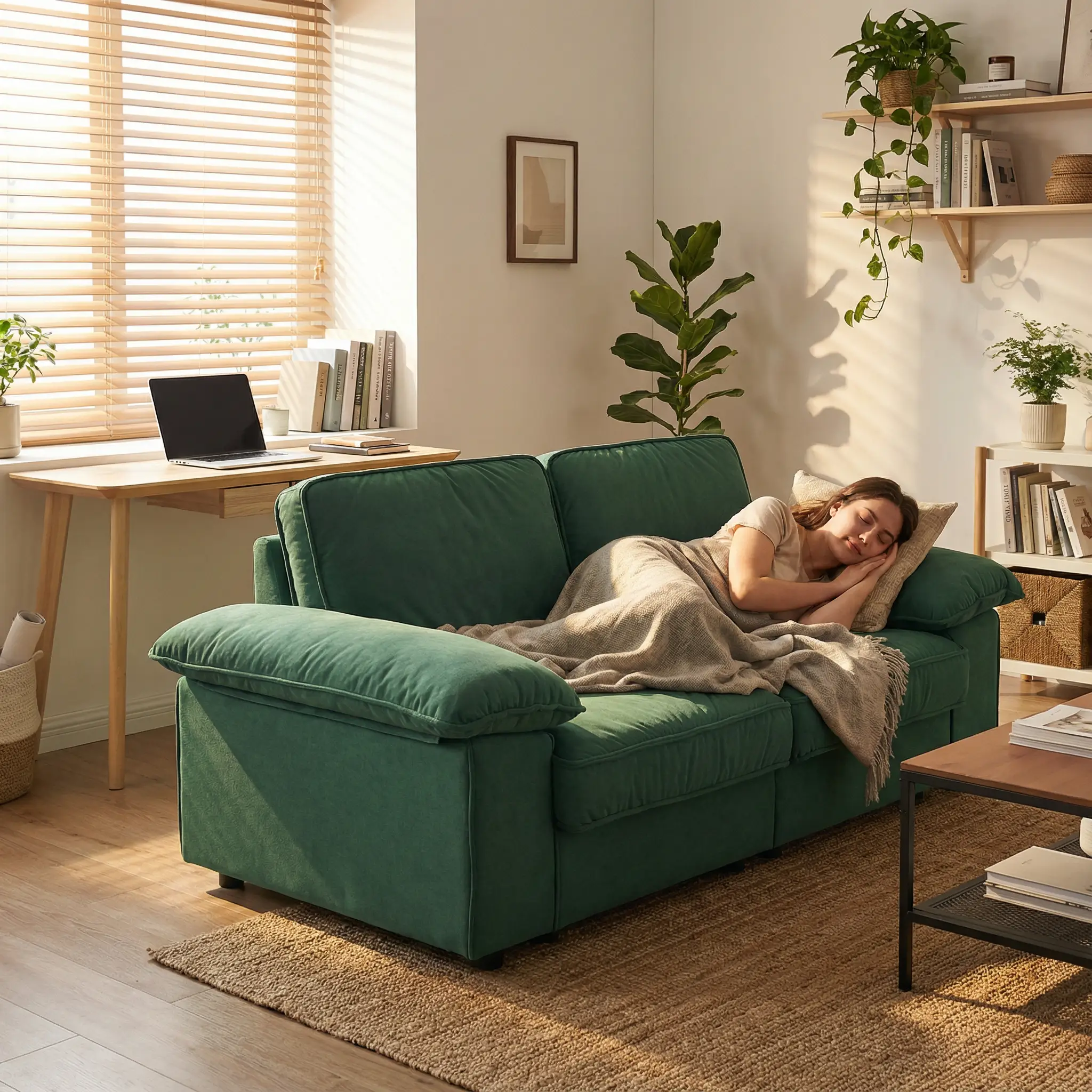 Modern Green Velvet Storage Sofa (2.5S) 78.74 Inch by HouseOfZazla