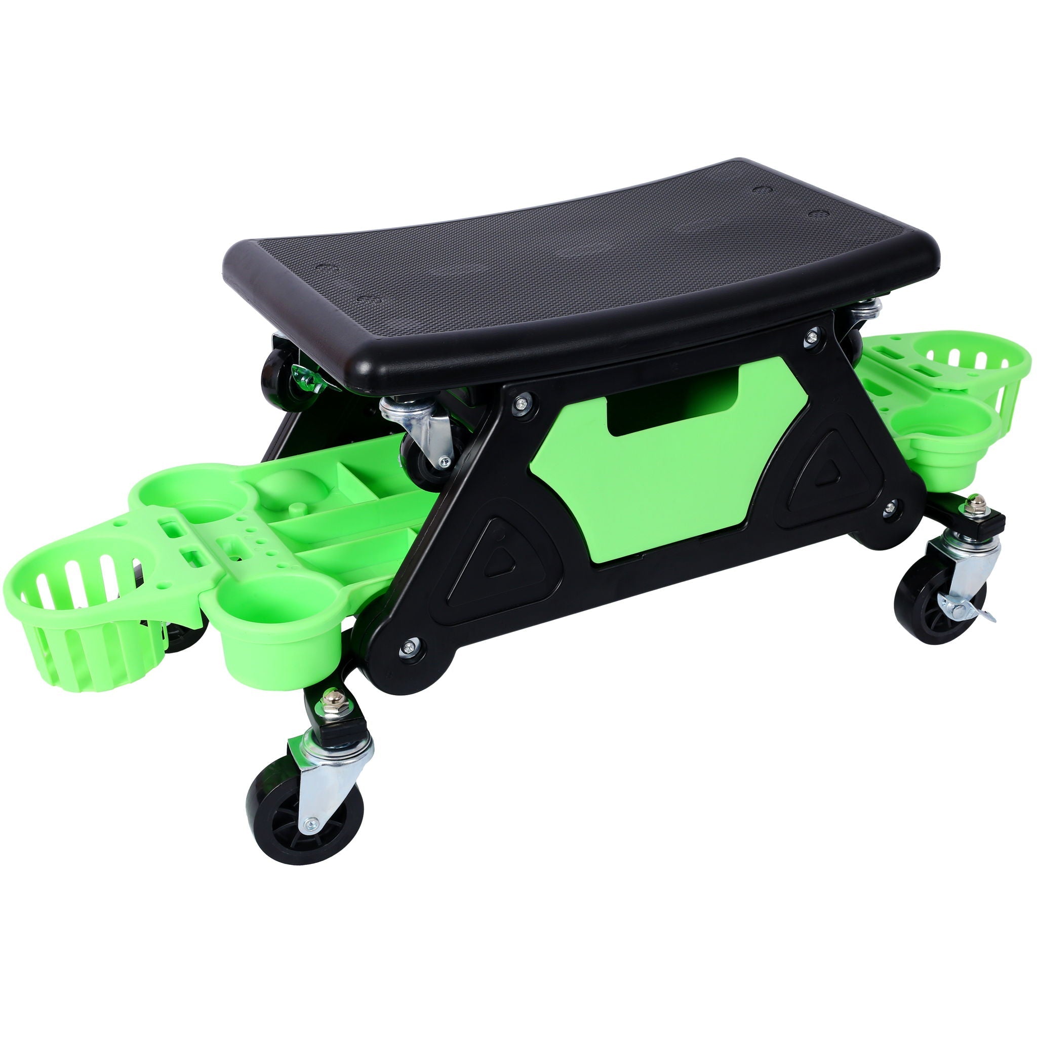 Rolling Detailing Creeper Seat With Wheels, Removable Tool Trays, 300 Lbs Capacity - Green by HouseOfZazla