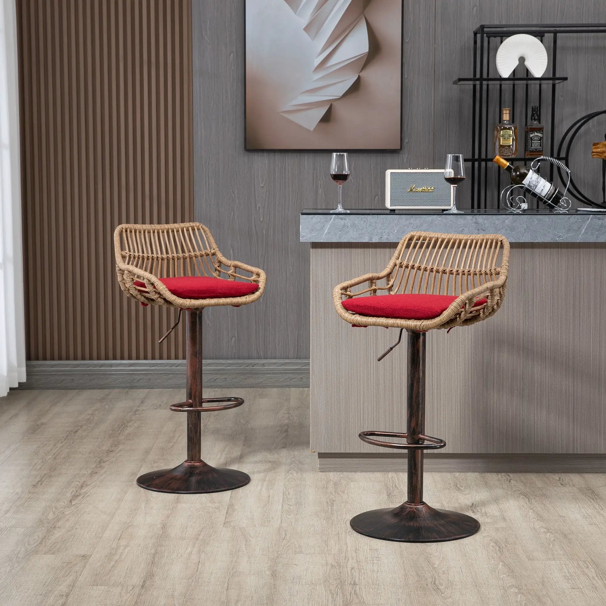 Modern Swivel Bar Stools Adjustable Counter Chairs With Footrest (Set of 2) by HouseOfZazla