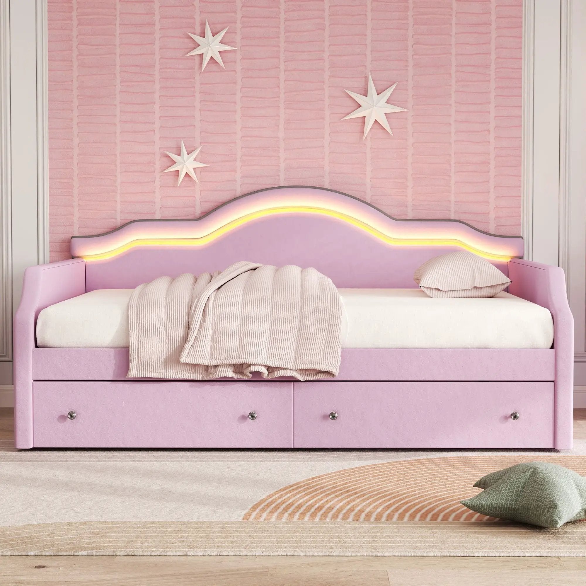 Upholstered Daybed With LED Lights And 2 Drawersme by HouseOfZazla