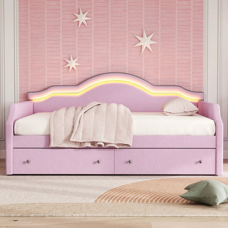 Upholstered Daybed With LED Lights And 2 Drawersme by HouseOfZazla