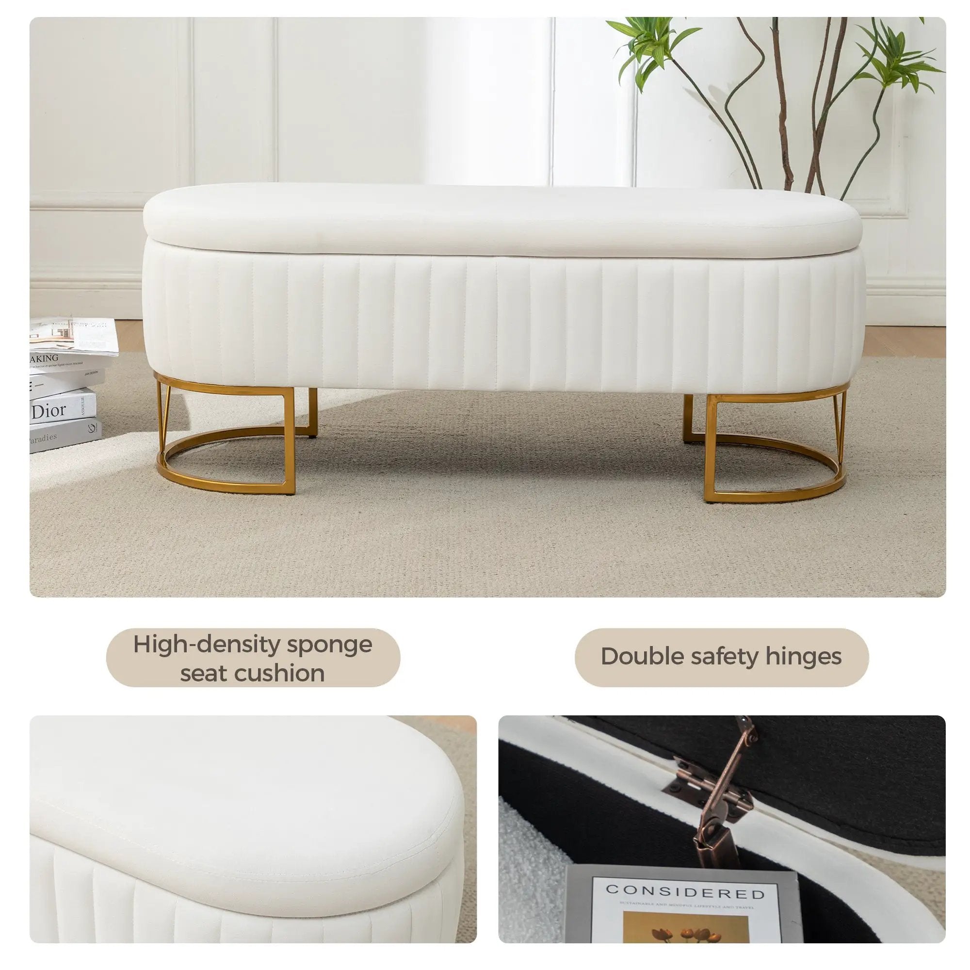 Storage Bench Bedroom Bench with Golden Metal Legs by HouseOfZazla