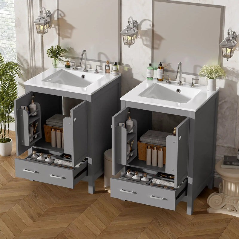 Bathroom Vanity With Integrated Undermount Ceramic Sink, 2 Doors And 1 Drawer, Soft Close Hinges by Unique Piece Furniture