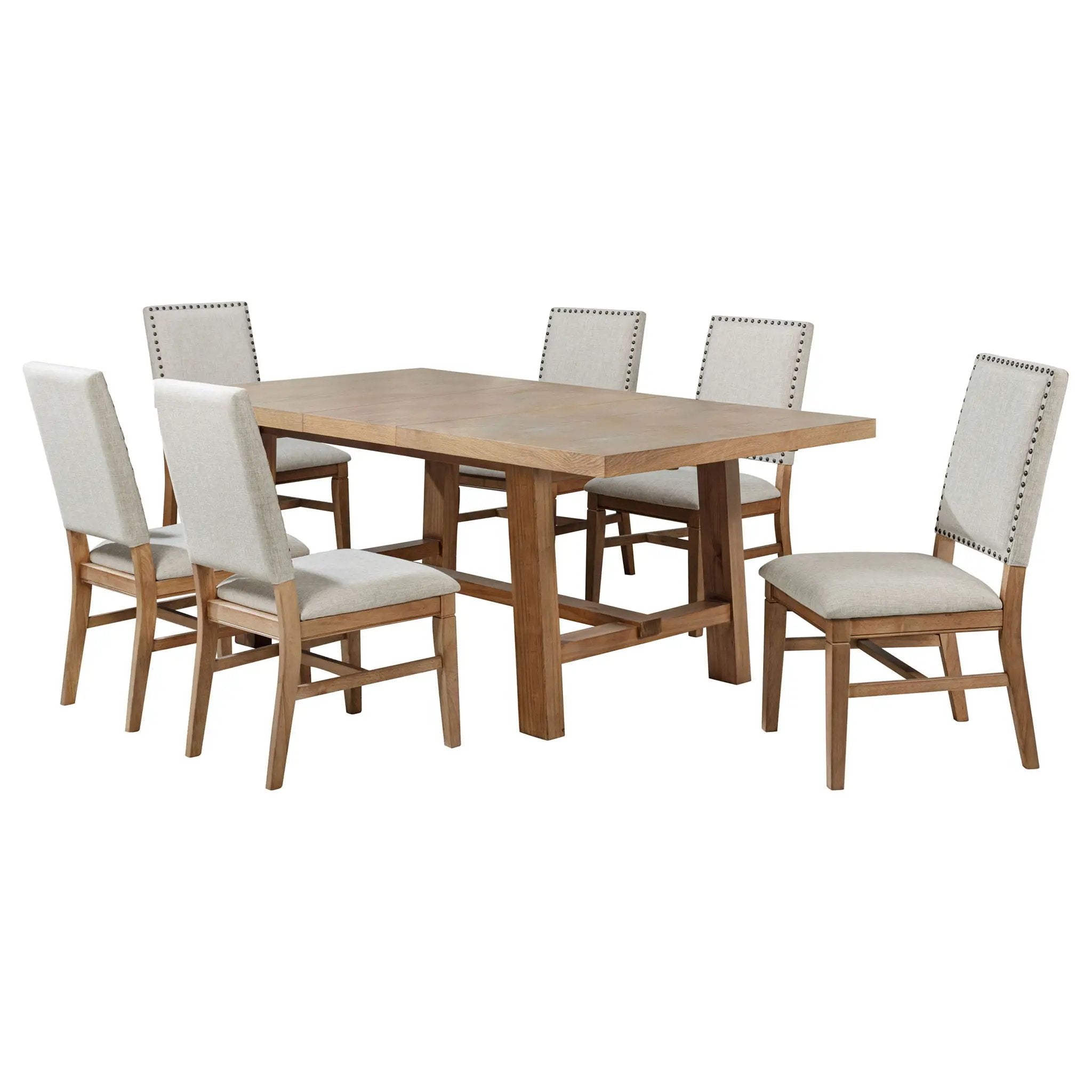 Carlos - 7 Piece Leaf Dining Set Table And Upholstered Chairs - Brown / Beige by HouseOfZazla