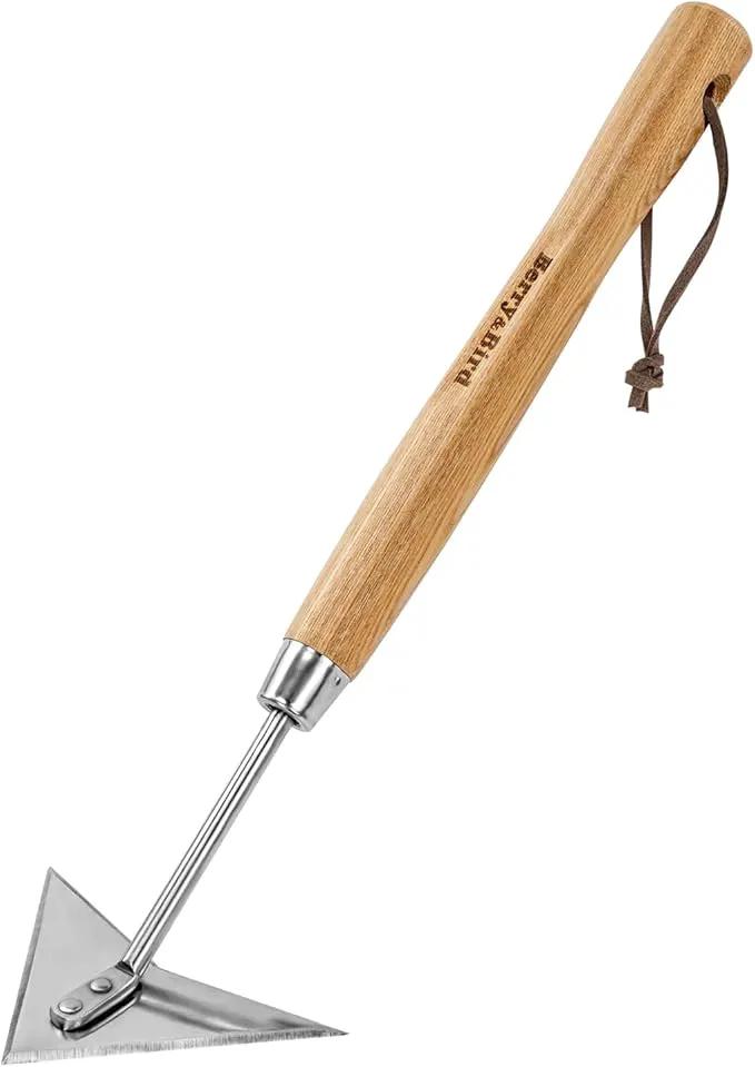 Berry&Bird Triangle Hand Hoe, 15.2'' Winged Weeder Garden Hoes with Short Wood Handle, Gardener Stainless Steel Warren Hoe, Garden Weeder Hoe Tool for Quickly Weeding, Edging and Gardening Tools by GreenHaven Gardens