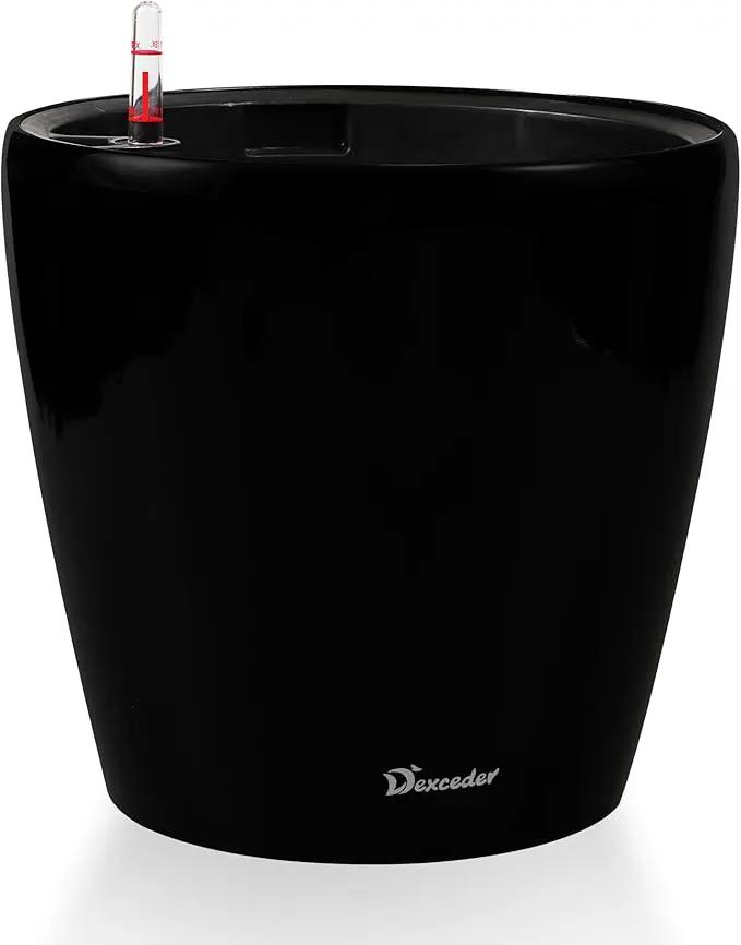 Dexceder 13x12 Self Watering Planter with Wheels Indoor Outdoor, Inner Pot Design, Thickened Large Floor Standing Flower Plant Pot with Water Level Indicator (Black Matte) by GreenHaven Gardens