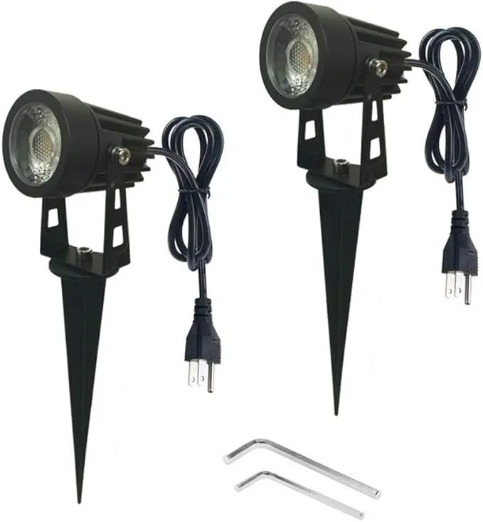 Pack of 2, Outdoor LED Landscape Lights Waterproof Spotlight with Spike Stand and Plug for Driveway, Outdoor Lawn Lighting, Flood Garden, Yard (5W Mini Warm White) by GreenHaven Gardens