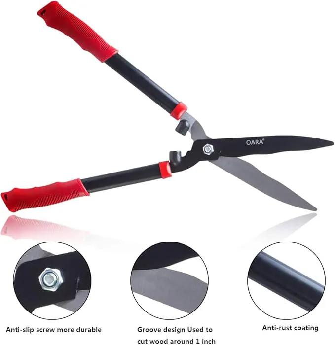 OARA Garden Hedge Shears forTrimming Borders, Boxwood, and Bushes, Hedge Clippers & Shears with Comfort Grip Handles,21 Inch Carbon Steel Bush Cutter by GreenHaven Gardens
