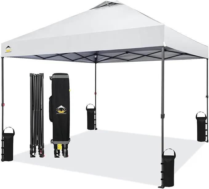 CROWN SHADES 10x10 Pop Up Canopy - Patented Center Lock One Push Instant Outdoor Canopy Beach Tent with STO-N-Go Bag 8 Stakes & 4 Sand Bags，White by GreenHaven Gardens