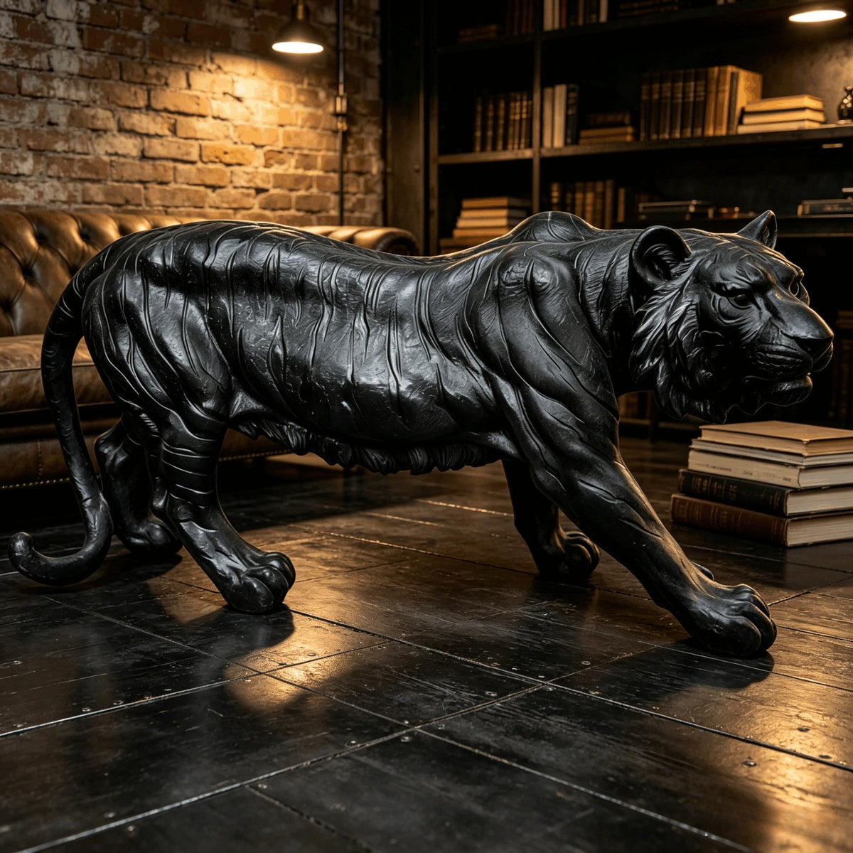 Matte Black Tiger Outdoor Statue with Weatherproof Resin - Black, photo 2 of 10