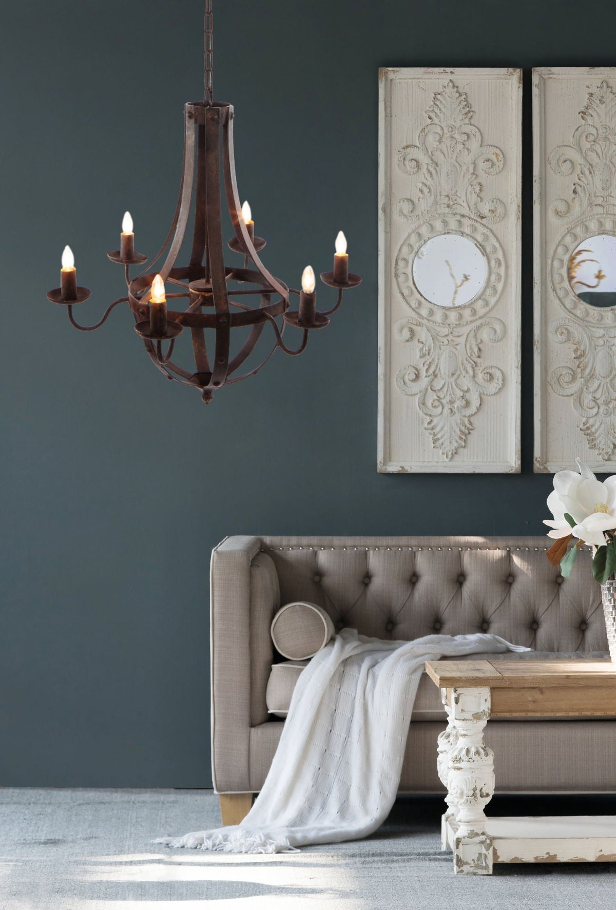 6 Light Metal Chandelier - Black, photo 2 of 11