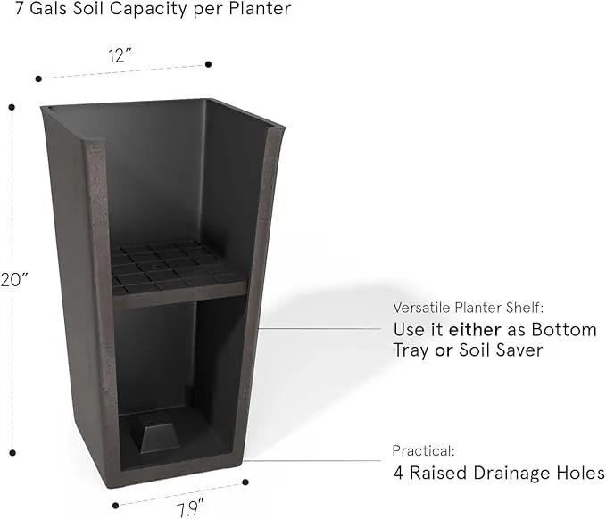 LA JOLIE MUSE Tall Outdoor Planters Set of 2, 20 inch Large Tapered Square Planters for Indoor/Outdoor Plants, Large Outdoor Flower Pots for Front Door, Patio and Deck by GreenHaven Gardens