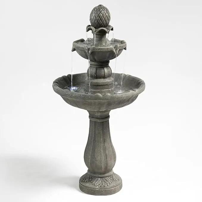 Outdoor Water Fountain –42.2 in. Tall Large Floor-Standing Outside Fountains with 3 Tier Elegant Waterfall Feature for Garden, Yard, Patio, Home Decor (Grey) by GreenHaven Gardens