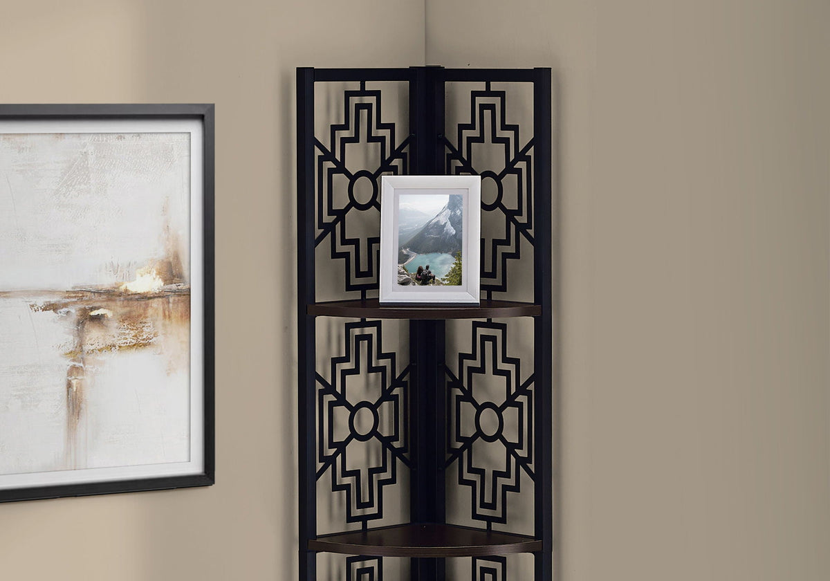 4 Tier Corner Bookshelf Bookcase with Metal Frame - White, Dark Brown, Light Brown, photo 4 of 12