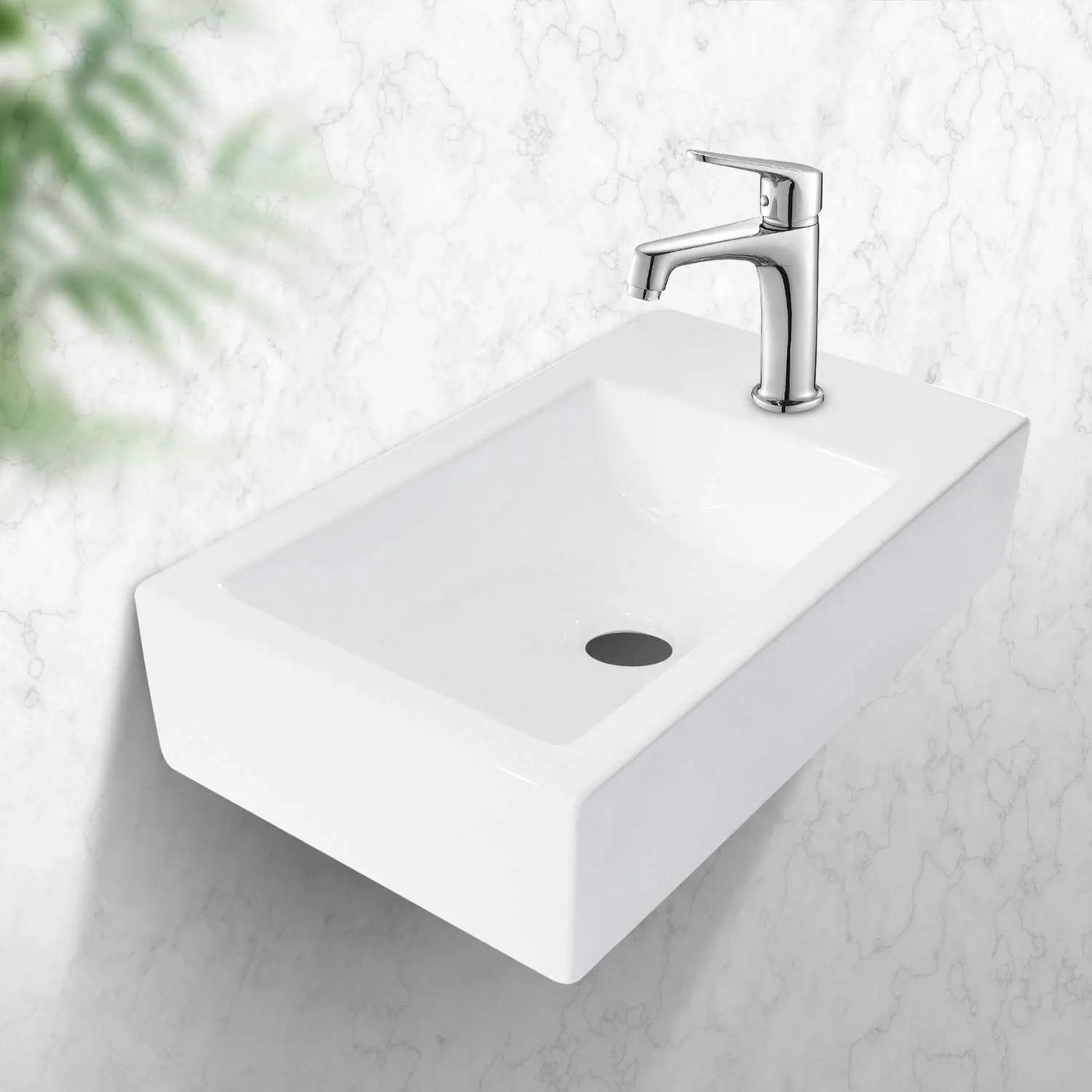 Modern Ceramic Rectangle Wall Mount Bathroom Sink With Single Faucet Hole by HouseOfZazla
