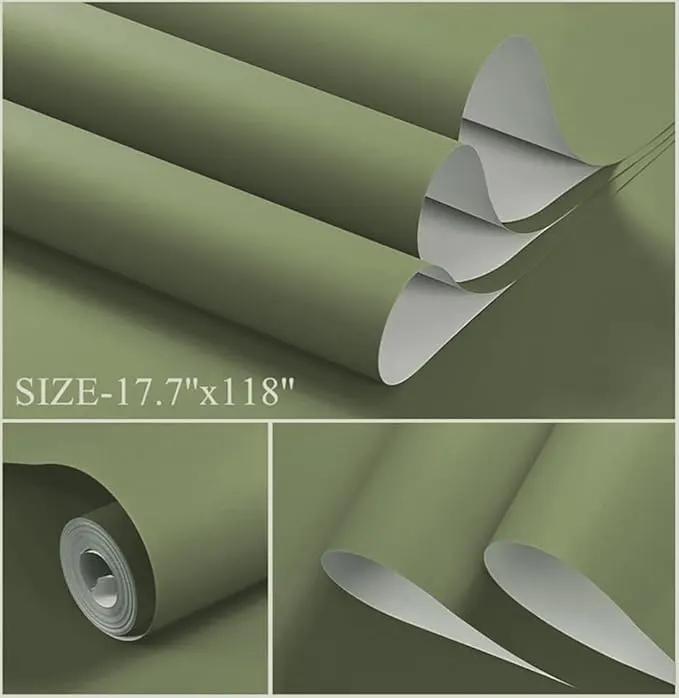 Dimoon 78.7''x17.7'' Green Peel and Stick Wallpaper Contact Paper Modern Self Adhesive Wall Paper Removable Renter Friendly Textured Solid Color Shelf Cabinet Vinyl Roll (78.7''x17.7'',Olive Green) by GreenHaven Gardens