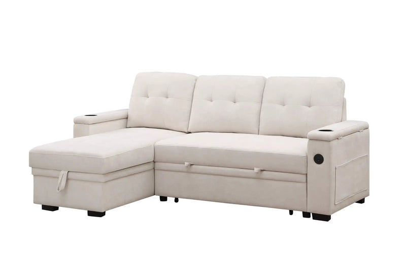 Ashlyn II - 84"W Woven Fabric Reversible Sleeper Sectional Sofa with Storage Chaise by HouseOfZazla