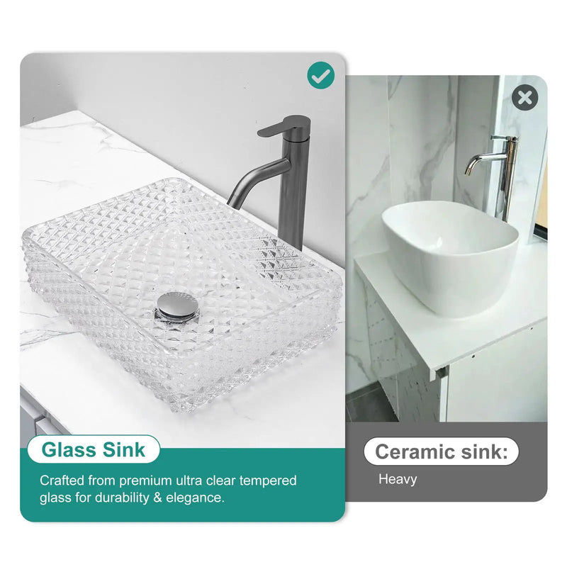 Rectangle Vessel Sink With Diamond Texture With Pop Up Drain (No Faucet) - White by HouseOfZazla