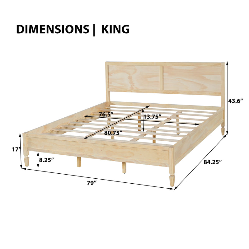 King Size Wood Platform Bed Frame with Classic Panel Headboard by HouseOfZazla